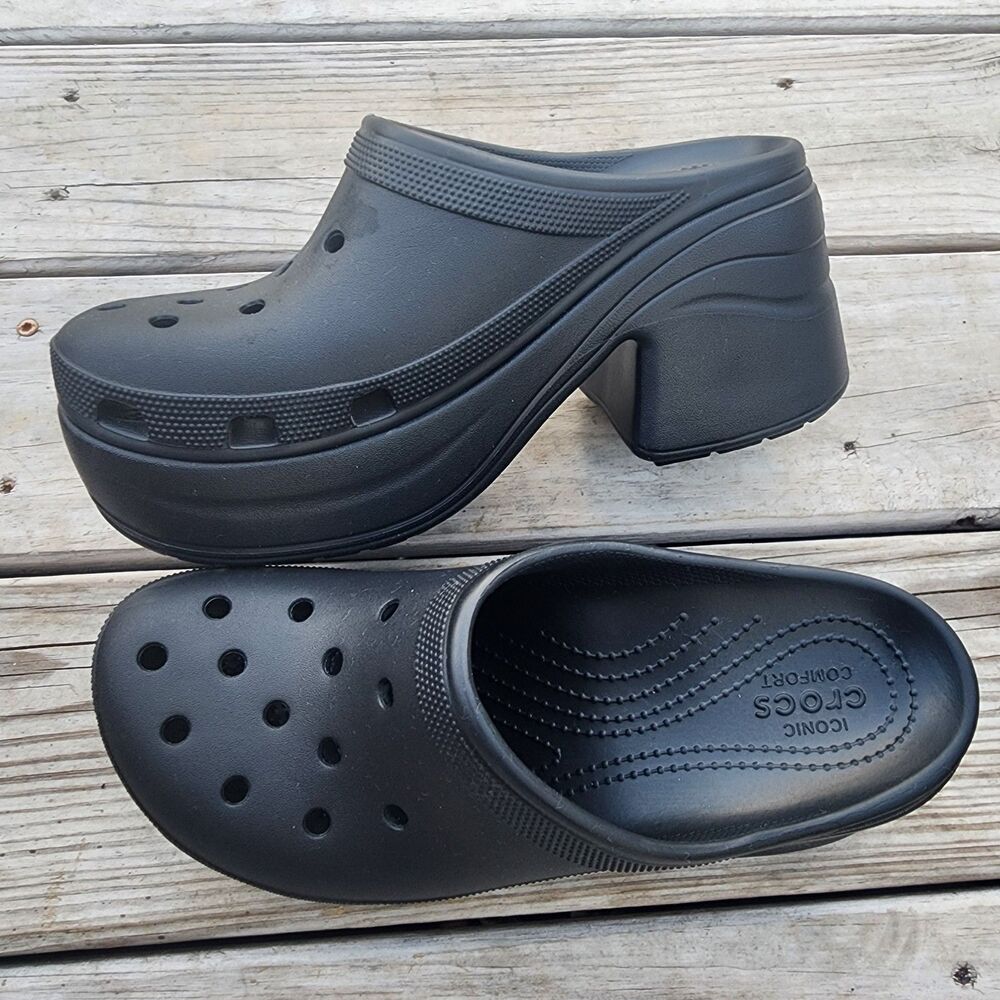Crocs Siren Clogs Black Platform Heels Comfort Slip On Womens Sz 11/Mens Sz 9